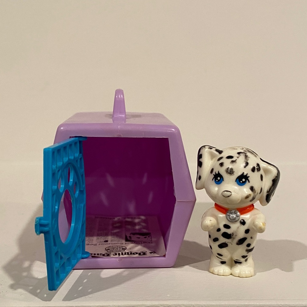 Vintage 1992 Littlest Pet Shop Happy Puppy Dalmatian with Carrier  kids toys dog